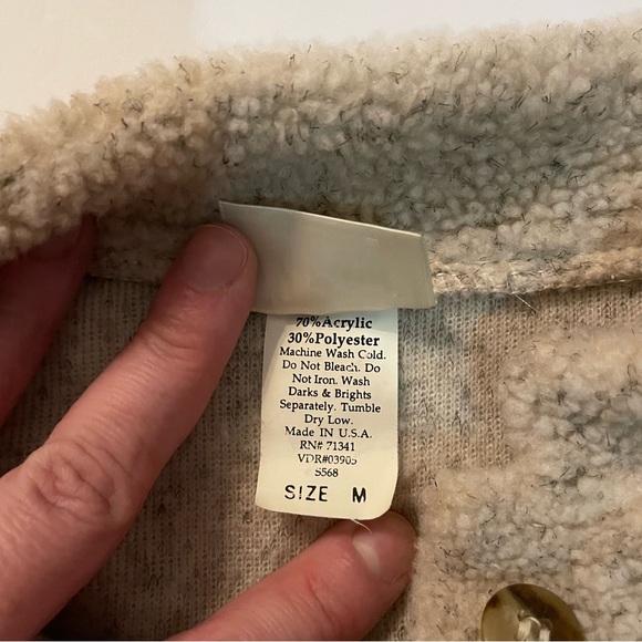 VNTG Ll Bean Fleece Pullover Sweater Tan Mens Medium Button Long Sleeve EUC Cozy - Picture 4 of 4